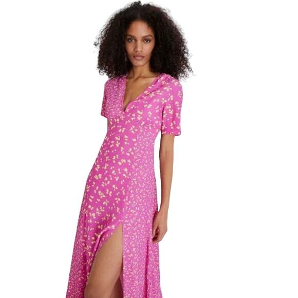 French Connection Bonita Draped Mixed Printed Midi Dress 2 - Picture 1 of 13